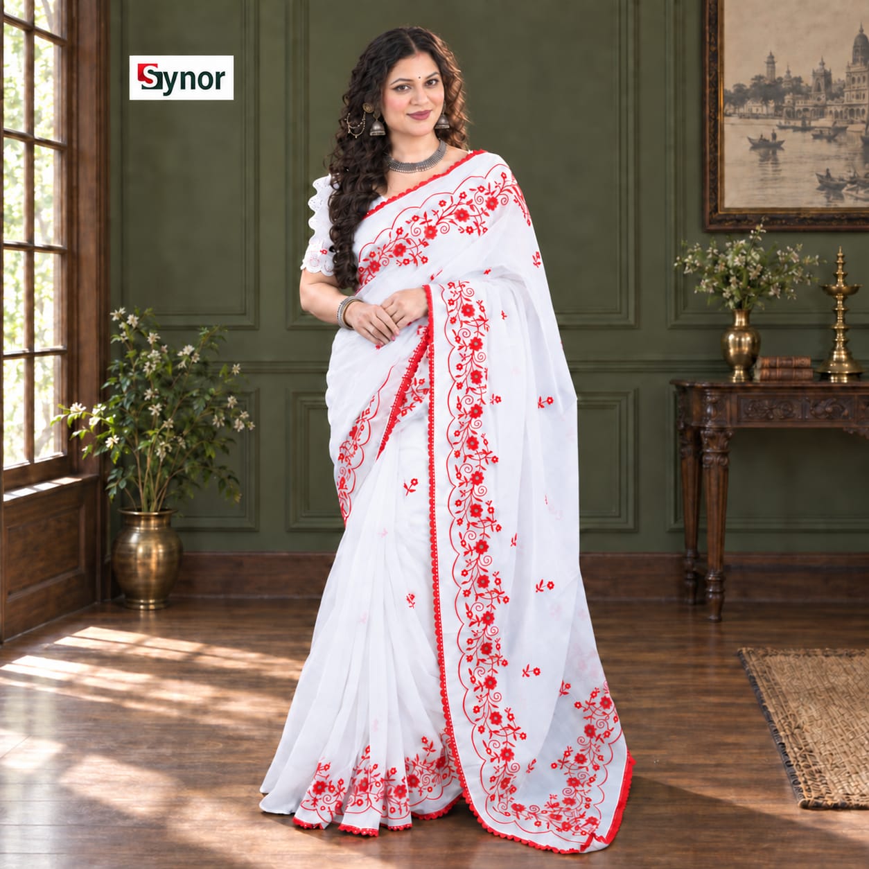 Premium Semi Muslin Embroidery Work Saree